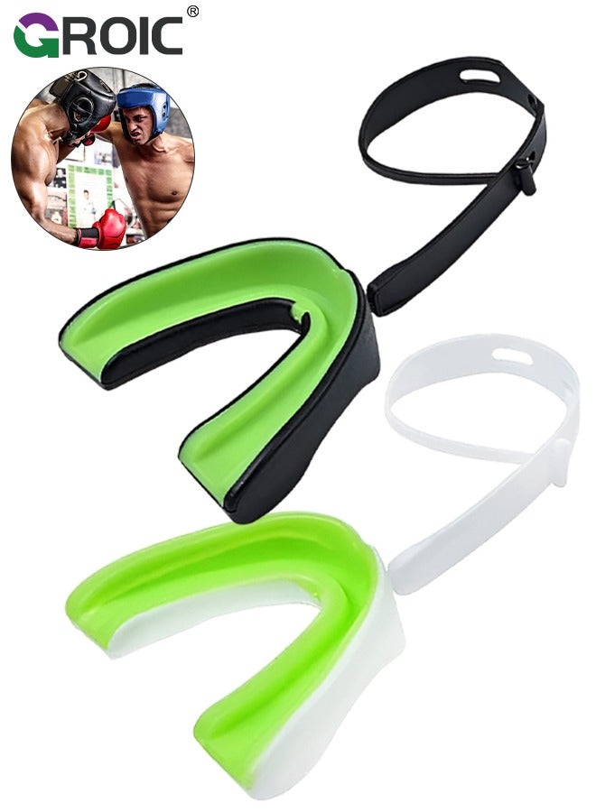 جرويك عبوة من قطعتين من واقي الفم مع حزام، واقي فم رياضي واقي فم ناعم لكرة القدم للشباب والكبار، واقي فم للملاكمة للرجبي والهوكي وكرة السلة والملاكمة وفنون القتال المختلطة ولاكروس - Image 1