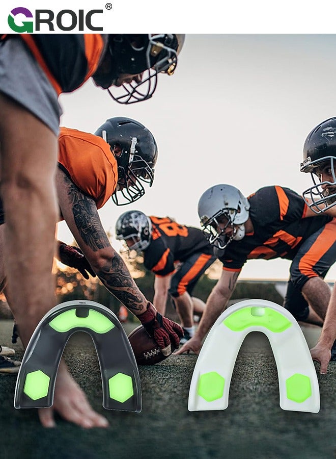 جرويك عبوة من قطعتين من واقي الفم مع حزام، واقي فم رياضي واقي فم ناعم لكرة القدم للشباب والكبار، واقي فم للملاكمة للرجبي والهوكي وكرة السلة والملاكمة وفنون القتال المختلطة ولاكروس - Image 2