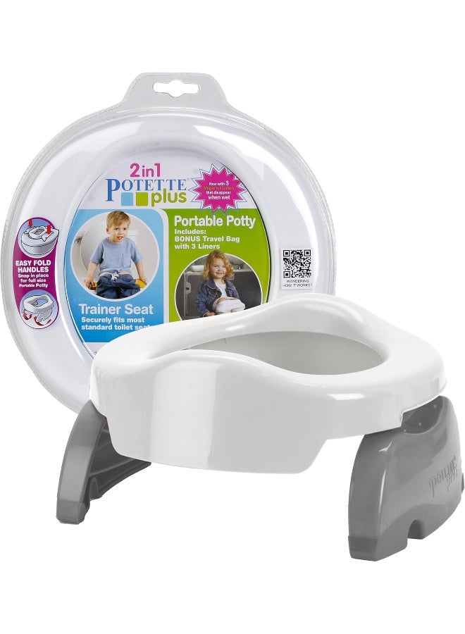 Kalencom Potette Plus 2-in-1 Travel Potty and Trainer Seat - Dual-Purpose Potty Training Toilet Seat - Portable Potty for Toddler Travel - with Durable, Lock-in Legs and Splash Guard - White/Gray - Image 1