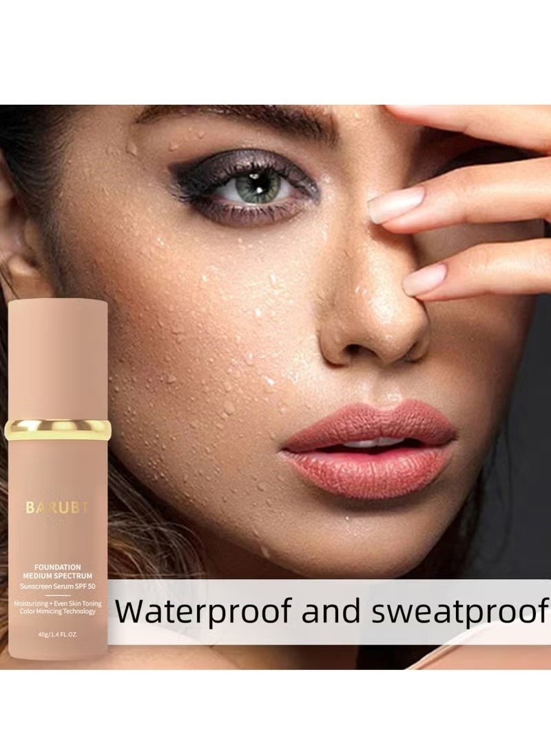 BARUBT Foundation Medium Spectrum 40g 4 in 1 Anti Aging Concealer Sun Protection Moisturizing Foundation Liquid with SPF 50 Hydrating Color Changing Cream Sweatproof Waterproof Makeup Sunscreen Serum Foundation - Image 4