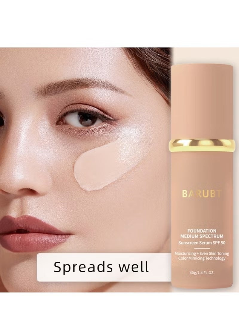 BARUBT Foundation Medium Spectrum 40g 4 in 1 Anti Aging Concealer Sun Protection Moisturizing Foundation Liquid with SPF 50 Hydrating Color Changing Cream Sweatproof Waterproof Makeup Sunscreen Serum Foundation - Image 3