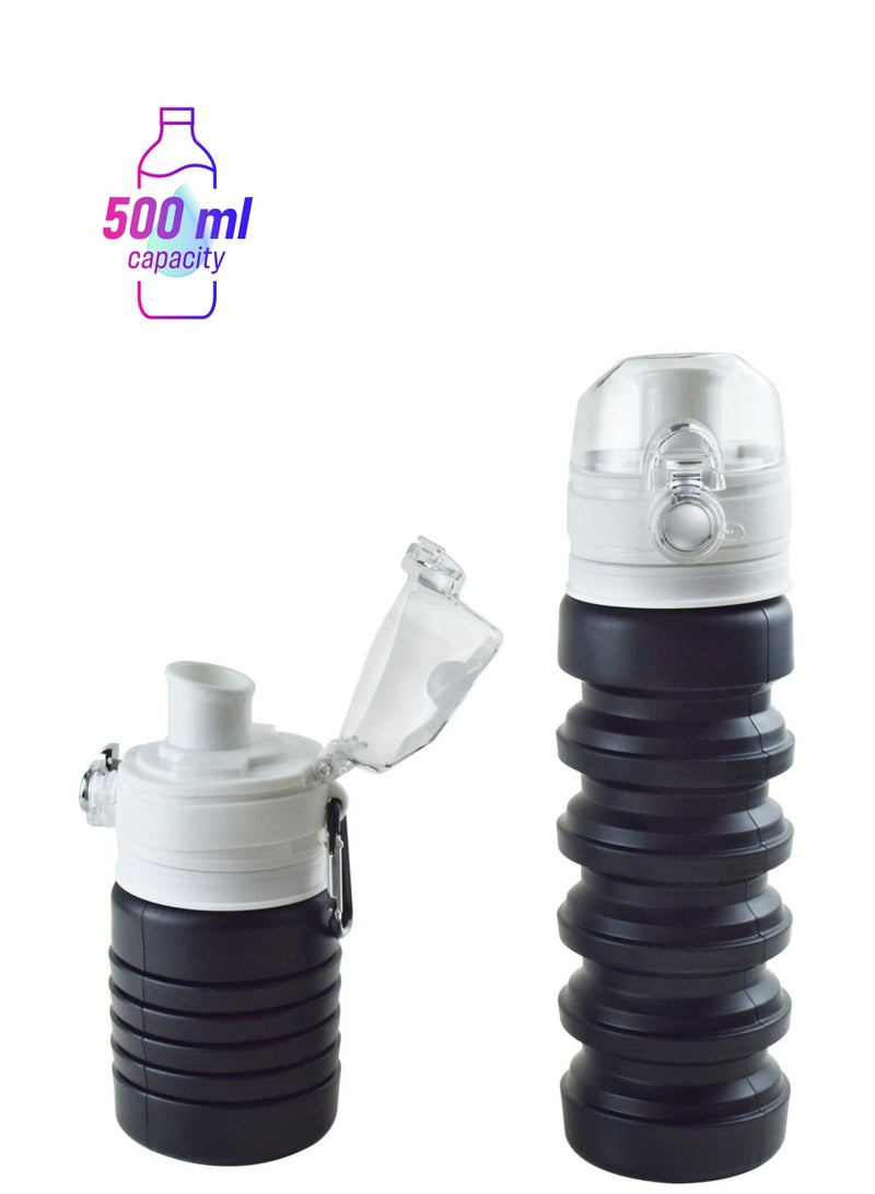 Y&D Collapsible Water Bottles, BPA-Free Silicone Travel Mug, Reusable Bottle for Hot and Cold Drinks, Portable Leak-Proof Sports with Hiking Buckle, Black/17 Oz/500 ml, 1 PCS  - Image 1