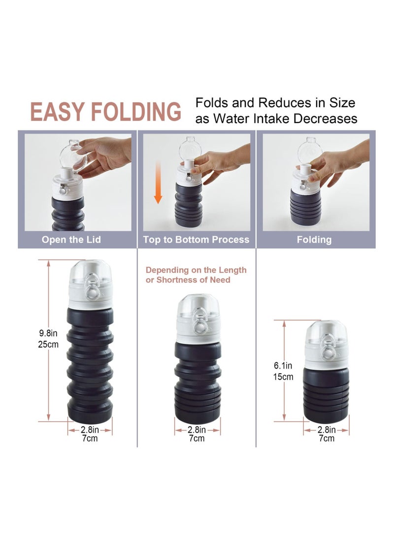 Y&D Collapsible Water Bottles, BPA-Free Silicone Travel Mug, Reusable Bottle for Hot and Cold Drinks, Portable Leak-Proof Sports with Hiking Buckle, Black/17 Oz/500 ml, 1 PCS  - Image 3