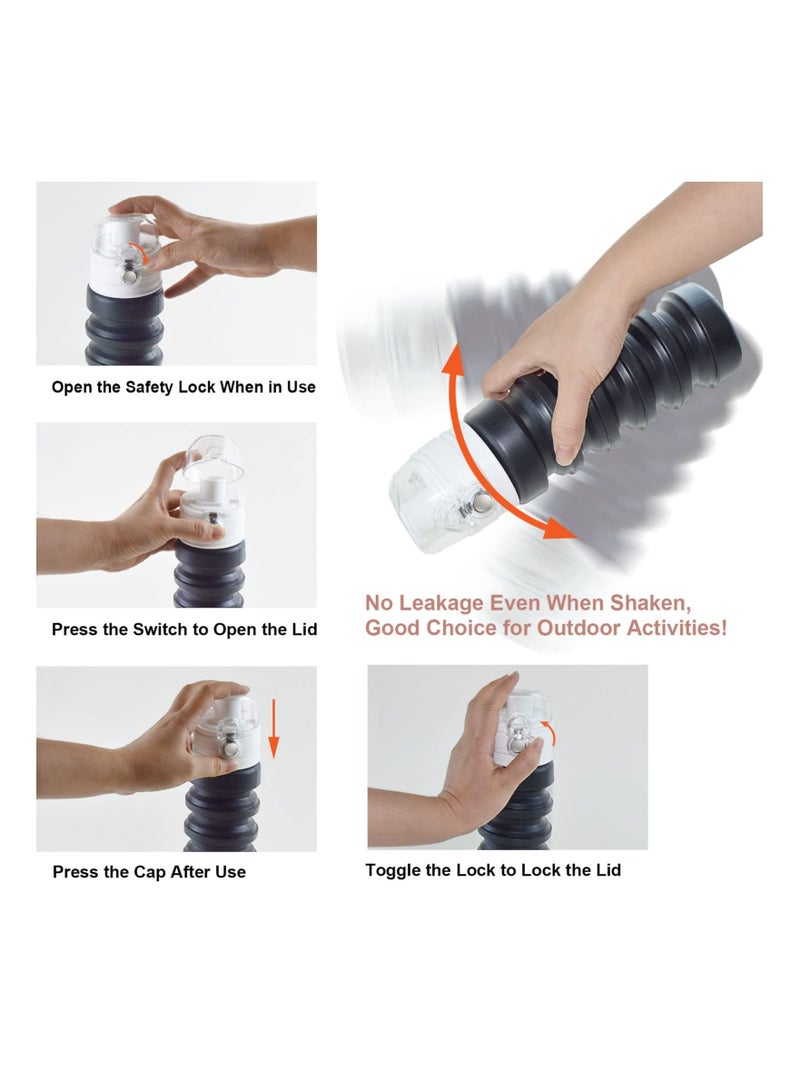 Y&D Collapsible Water Bottles, BPA-Free Silicone Travel Mug, Reusable Bottle for Hot and Cold Drinks, Portable Leak-Proof Sports with Hiking Buckle, Black/17 Oz/500 ml, 1 PCS  - Image 4