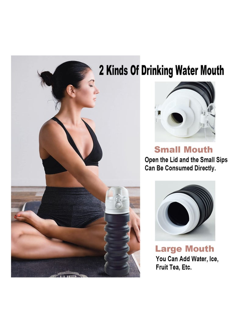 Y&D Collapsible Water Bottles, BPA-Free Silicone Travel Mug, Reusable Bottle for Hot and Cold Drinks, Portable Leak-Proof Sports with Hiking Buckle, Black/17 Oz/500 ml, 1 PCS  - Image 2