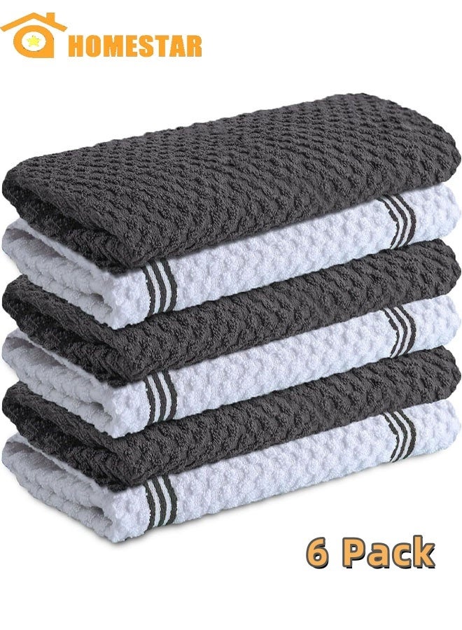 HOMESTAR Pack of 6 Premium Kitchen Towels, Absorbent Dish Towels, Tea Towel, Terry Kitchen Dishcloth Towels, Grey and White - Image 1