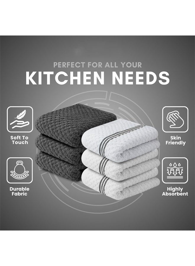 HOMESTAR Pack of 6 Premium Kitchen Towels, Absorbent Dish Towels, Tea Towel, Terry Kitchen Dishcloth Towels, Grey and White - Image 3