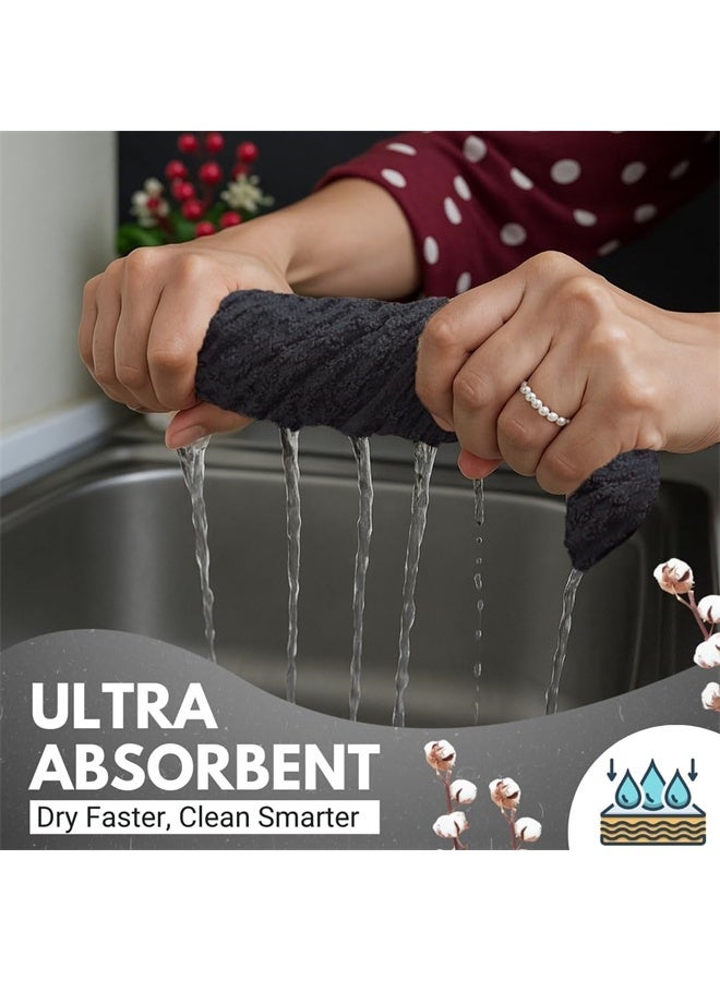 HOMESTAR Pack of 6 Premium Kitchen Towels, Absorbent Dish Towels, Tea Towel, Terry Kitchen Dishcloth Towels, Grey and White - Image 2