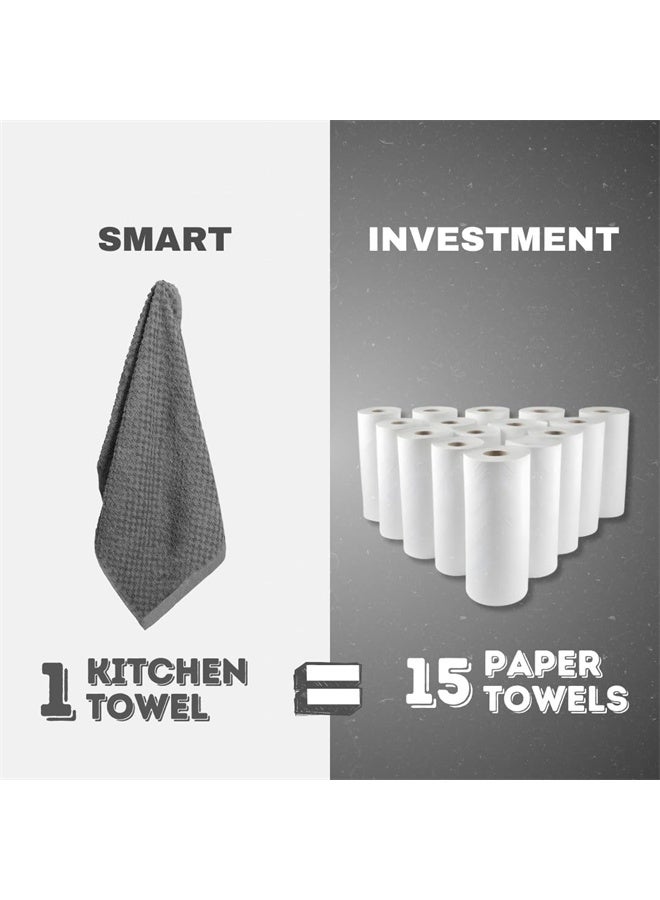 HOMESTAR Pack of 6 Premium Kitchen Towels, Absorbent Dish Towels, Tea Towel, Terry Kitchen Dishcloth Towels, Grey and White - Image 4