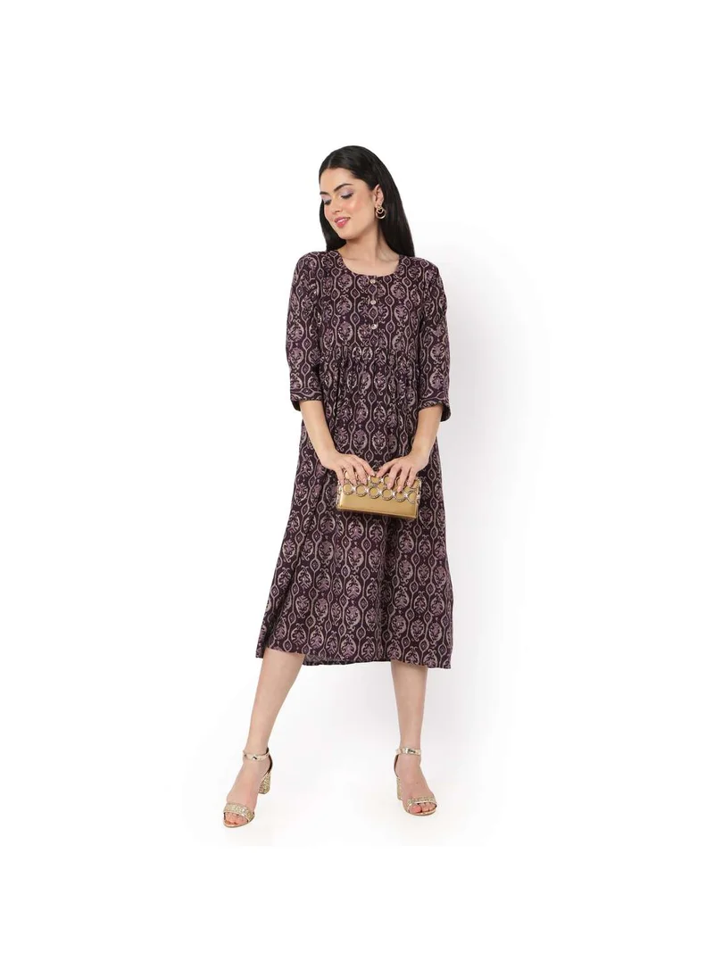 HANA & SARA SHORT PURPLE COLOUR STYLISH HIGH QUALITY PRINTED WITH FRONT BUTTONED STYLED ARABIC KAFTAN JALABIYA DRESS