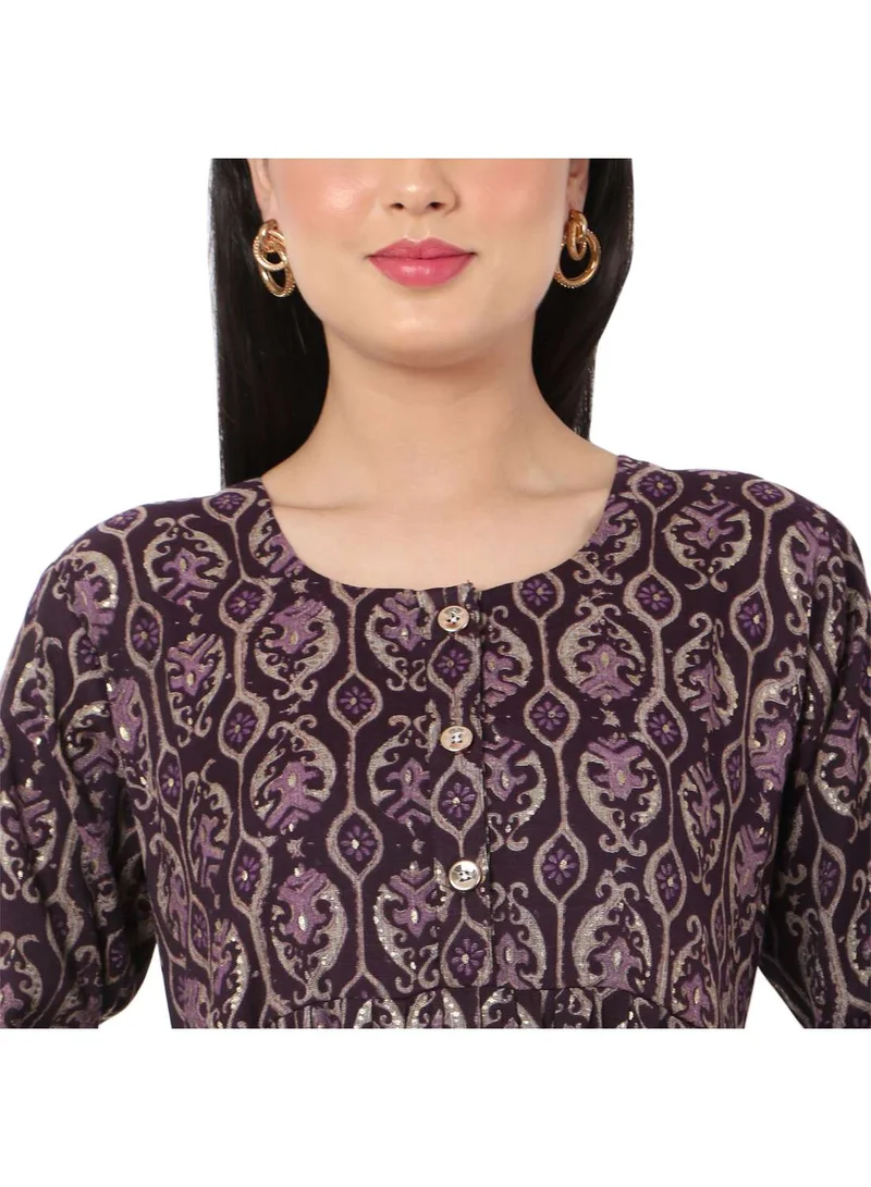 HANA & SARA SHORT PURPLE COLOUR STYLISH HIGH QUALITY PRINTED WITH FRONT BUTTONED STYLED ARABIC KAFTAN JALABIYA DRESS
