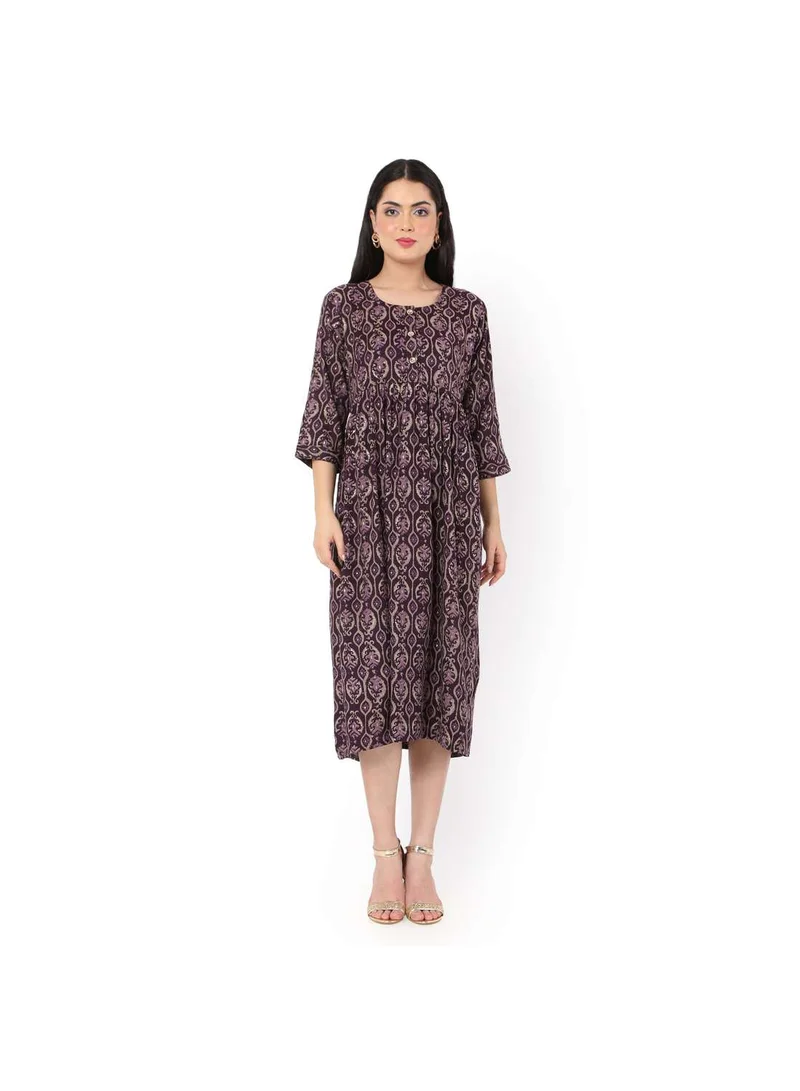 HANA & SARA SHORT PURPLE COLOUR STYLISH HIGH QUALITY PRINTED WITH FRONT BUTTONED STYLED ARABIC KAFTAN JALABIYA DRESS