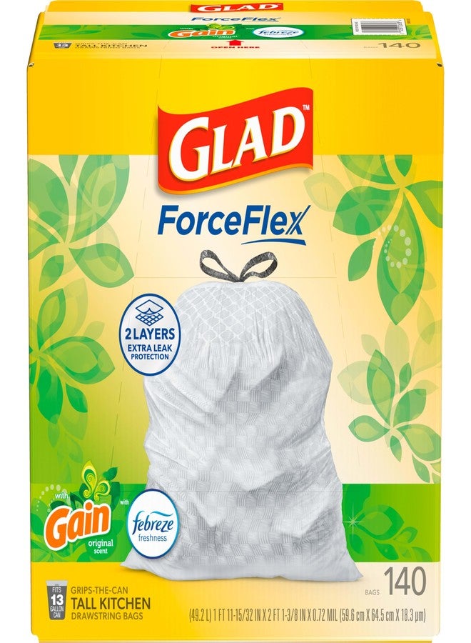 Glad ForceFlex Tall Kitchen Trash Bags, 13 Gallon, Gain Original, 140 Count (Package May Vary) - Image 1