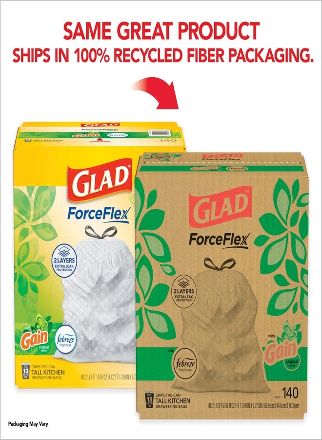 Glad ForceFlex Tall Kitchen Trash Bags, 13 Gallon, Gain Original, 140 Count (Package May Vary) - Image 2