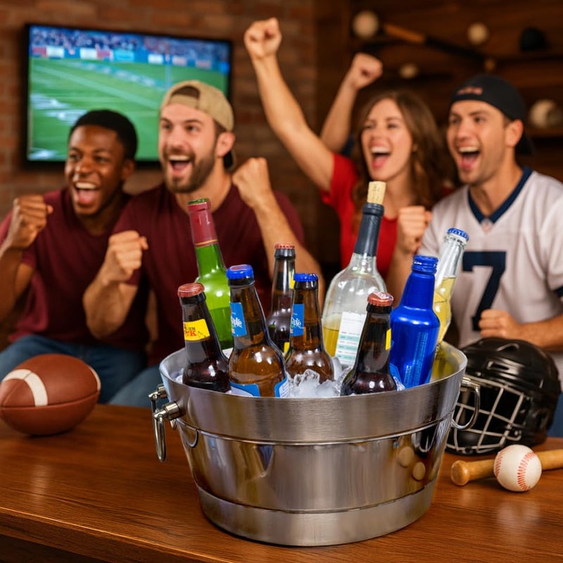 BREKX Stainless Steel Ice Bucket for Parties, Double Wall Insulated Anchored Brushed Drink Tub & Wine Bucket with Double Hinged Handles, Drink Chiller for Parties, 12QT (3 Gallon), 100% Leak Proof - Image 5