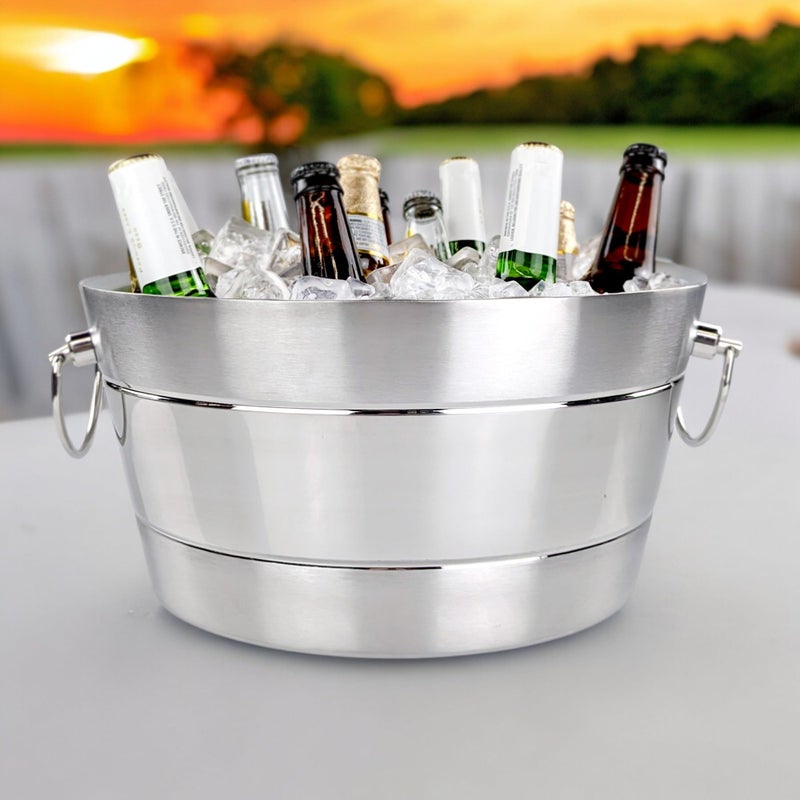 BREKX Stainless Steel Ice Bucket for Parties, Double Wall Insulated Anchored Brushed Drink Tub & Wine Bucket with Double Hinged Handles, Drink Chiller for Parties, 12QT (3 Gallon), 100% Leak Proof - Image 3