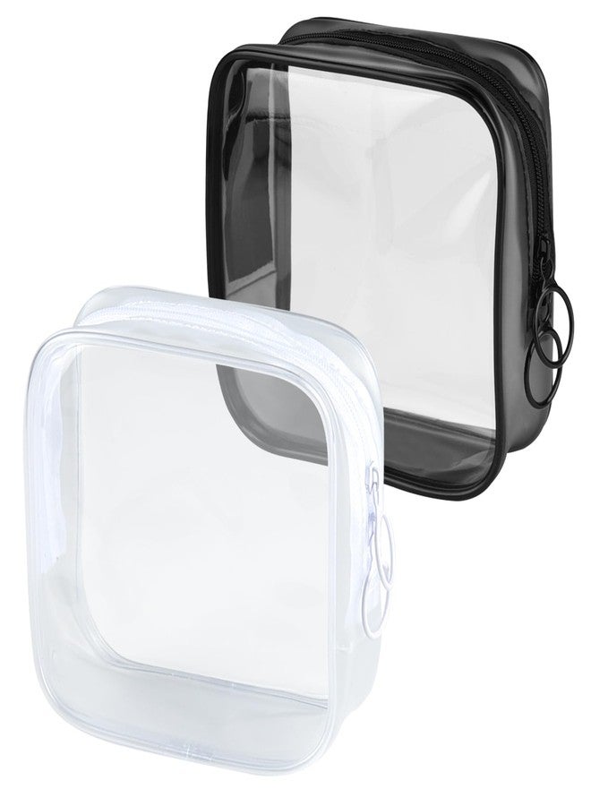 PLULON TSA Approved Toiletry Bag, 2 Pack Small Makeup Bag for Purse Clear Mini Cosmetic Zipper Pouch Waterproof Travel Bag for Women Men Purse Essentials - Black, White - Image 1