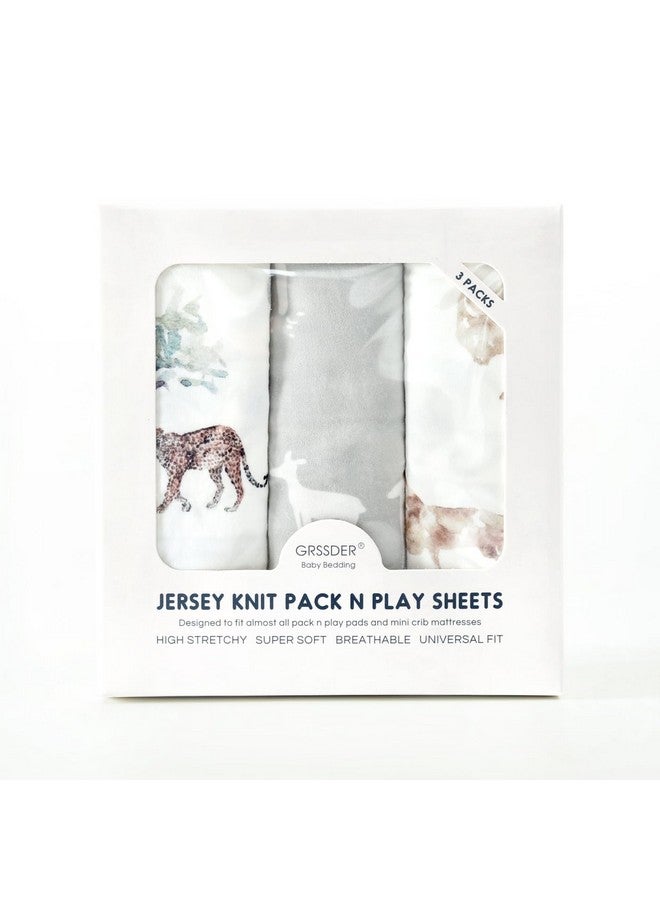 GRSSDER طقم شراشف قماش جيرسي ناعم للغاية وقابل للتمدد لحقيبة اللعب 3 قطع، شراشف سرير محمولة/صغيرة للفتيات والفتيان، تناسب عالمي لحقيبة اللعب بأمان وراحة، نمط حيوانات السافانا الأفريقية الأنيق - Image 3