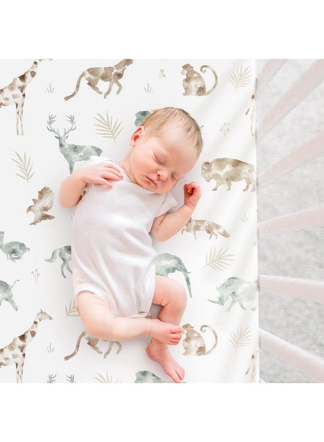 GRSSDER طقم شراشف قماش جيرسي ناعم للغاية وقابل للتمدد لحقيبة اللعب 3 قطع، شراشف سرير محمولة/صغيرة للفتيات والفتيان، تناسب عالمي لحقيبة اللعب بأمان وراحة، نمط حيوانات السافانا الأفريقية الأنيق - Image 4