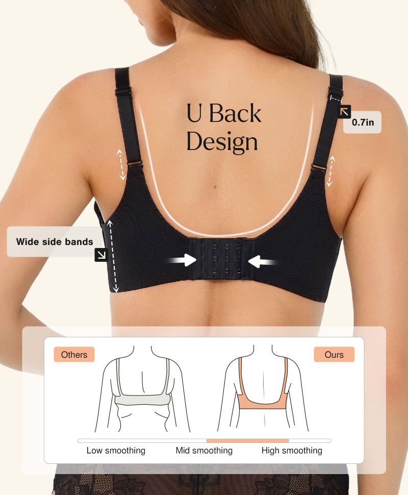 Popilush Wireless Push Up Bras for Women No Underwire Deep V Lace Bralettes with Support and Lift Comfortable Bra 3D Molded Black - Image 5