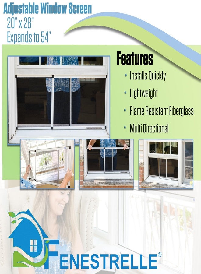 Fenestrelle Expandable Window Screen - 20″ H × 28″-54″ W Horizontal, 2‑Way Adjustable Window Screen with Flame Resistant Fiberglass Mesh, Pack of 2 - Image 2