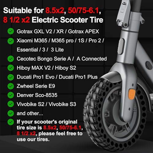 BANGTING إطارات صلبة BANGTING 2PCS 8.5x2 بوصة للسكوتر الكهربائي، 8 1/2 x2 للإطار البديل Gotrax GXL V2 / XR/APEX، 50/75-6.1 للإطار البديل Xiaomi Pro 2 / M365 / 1S وجميع إطارات السكوتر 8.5'' (أسود 1) - Image 2