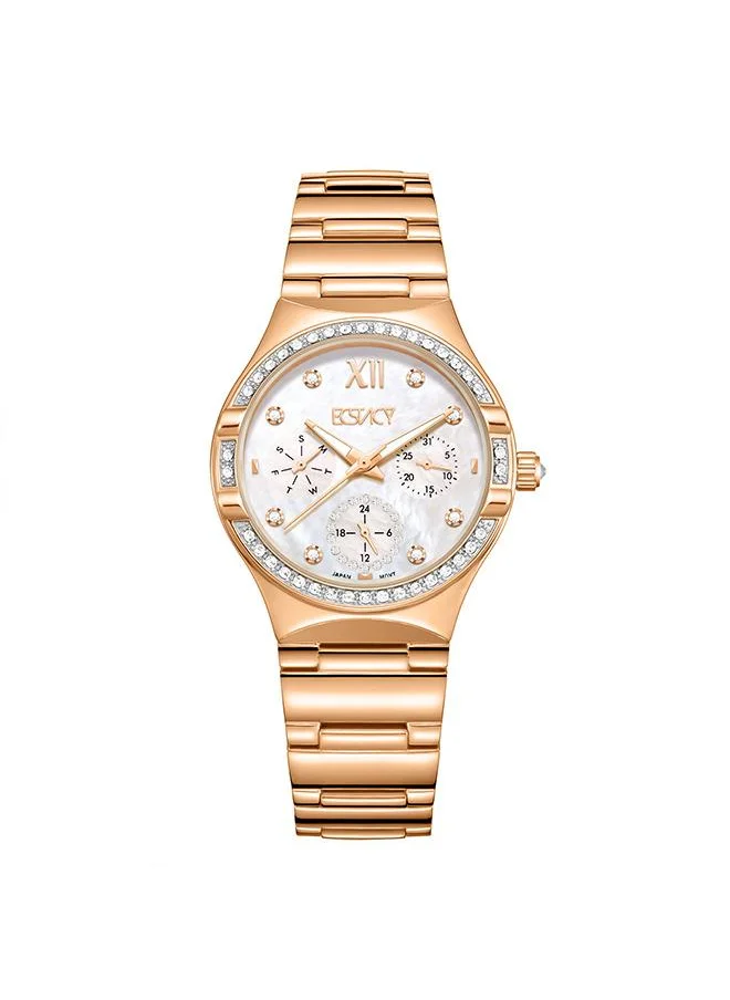 ECSTACY Ecstacy Women's 6P29 Movement Watch, Multi Function Display and Stainless Steel Strap - E23608-RBKMK, Two Tone Rose Gold