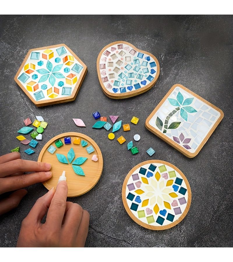 Mosaic Coasters And Heat Resistant Mat Material Kit Lemon Yellow Round Craft Set For Halloween Activities School Club Events Corporate Team Building Family Gatherings - Image 1