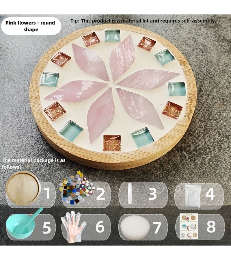 Mosaic Coasters And Heat Resistant Mat Material Kit Lemon Yellow Round Craft Set For Halloween Activities School Club Events Corporate Team Building Family Gatherings - Image 3