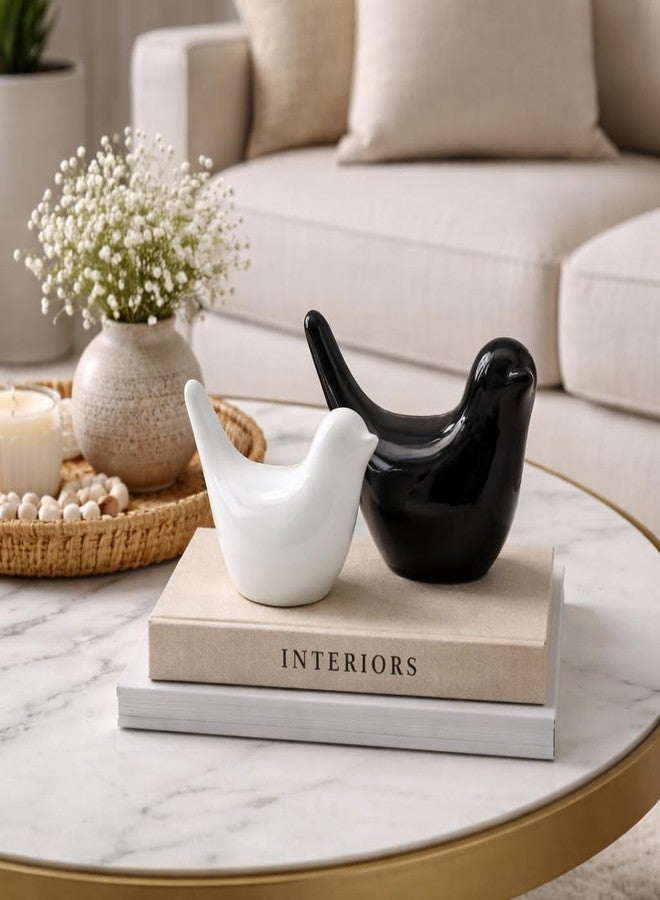 AABCO Ceramic White and Black Blessing Birds Figurine for Home Decor | Living Room,Bedroom,Office Desk,Cabinets (Pack of 2 White Black - Image 1