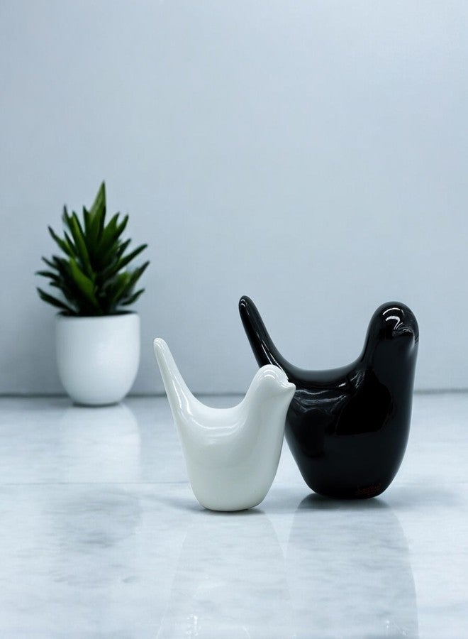 AABCO Ceramic White and Black Blessing Birds Figurine for Home Decor | Living Room,Bedroom,Office Desk,Cabinets (Pack of 2 White Black - Image 3