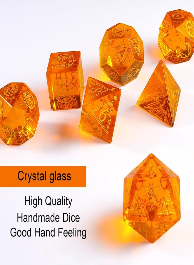Febote 7-Piece Orange Red Artificial Crystal Polyhedral Dice Set for Dungeons & Dragons, D&D RPG Tabletop Gaming - Includes d4 d6 d8 d10 d% d12 d20 Dice with Storage Box - Image 2