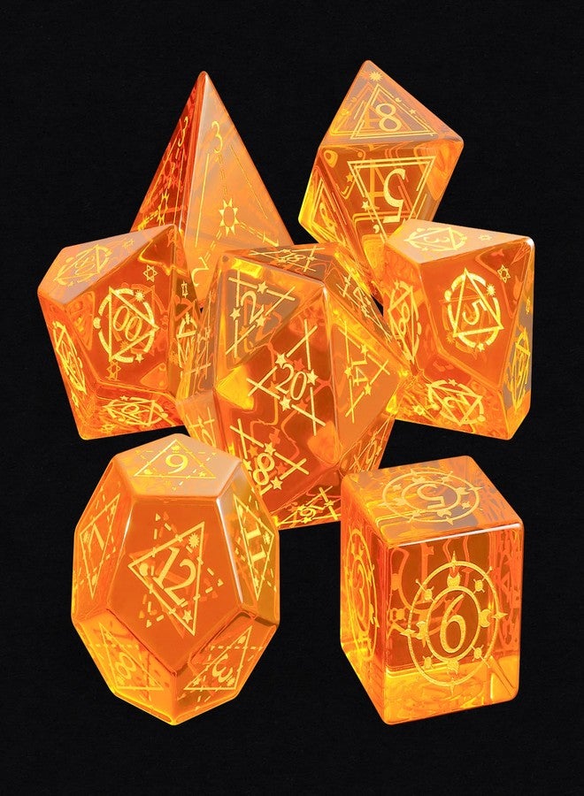 Febote 7-Piece Orange Red Artificial Crystal Polyhedral Dice Set for Dungeons & Dragons, D&D RPG Tabletop Gaming - Includes d4 d6 d8 d10 d% d12 d20 Dice with Storage Box - Image 1