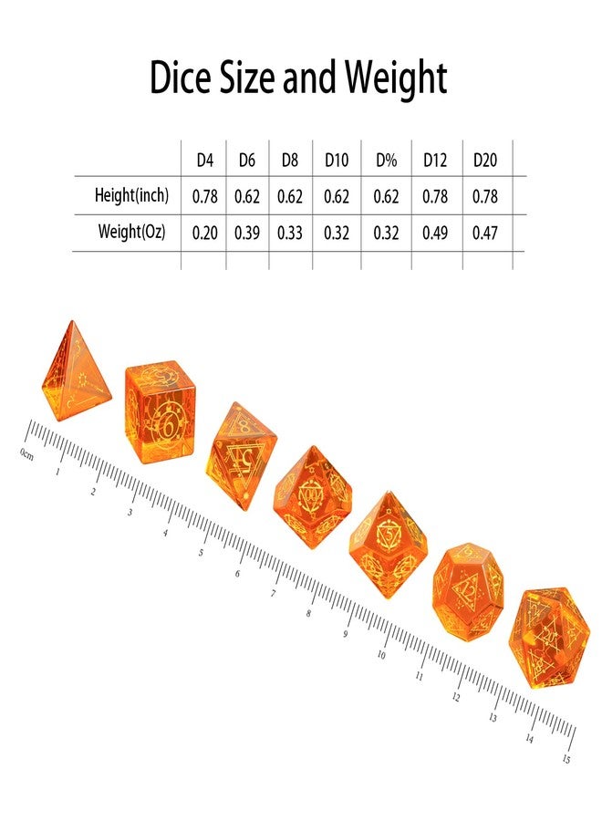 Febote 7-Piece Orange Red Artificial Crystal Polyhedral Dice Set for Dungeons & Dragons, D&D RPG Tabletop Gaming - Includes d4 d6 d8 d10 d% d12 d20 Dice with Storage Box - Image 3