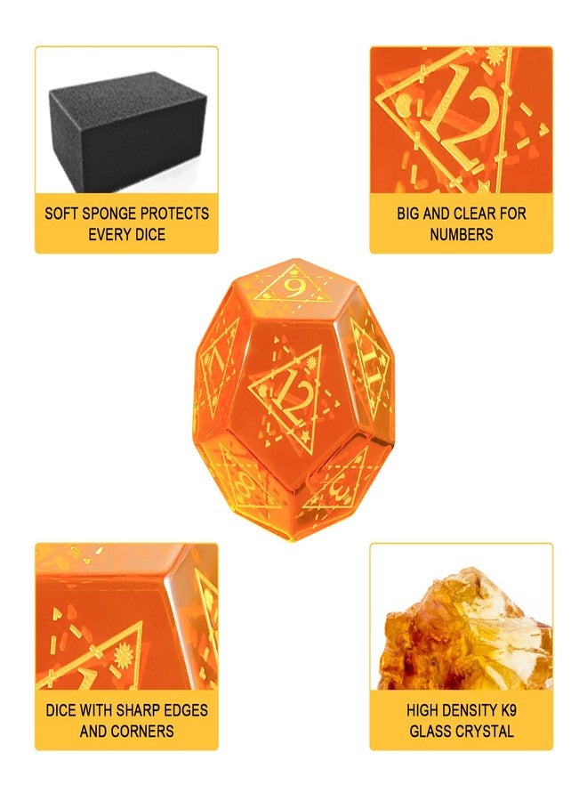 Febote 7-Piece Orange Red Artificial Crystal Polyhedral Dice Set for Dungeons & Dragons, D&D RPG Tabletop Gaming - Includes d4 d6 d8 d10 d% d12 d20 Dice with Storage Box - Image 5