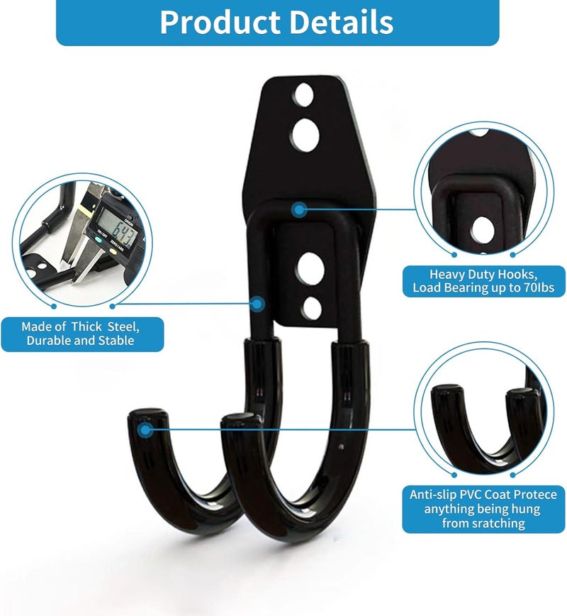 GeeWatom 2 Pack Garage Storage Utility Hooks，Garage Garden Tool Organizer，Steel Wall Mount Hooks, Garden Small U Hooks (Type O-Black) - Image 3