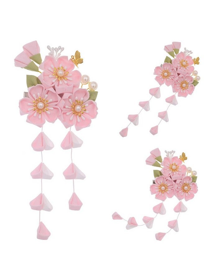 MIAO WU Japanese Women Pink Cherry Blossoms Hair Clipkimono Flower Tsumami Hairpin Band Clip Hair Stick Accessories For Women Girls (Style C) - Image 1
