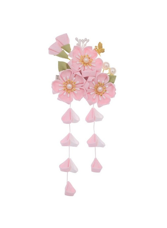 MIAO WU Japanese Women Pink Cherry Blossoms Hair Clipkimono Flower Tsumami Hairpin Band Clip Hair Stick Accessories For Women Girls (Style C) - Image 2