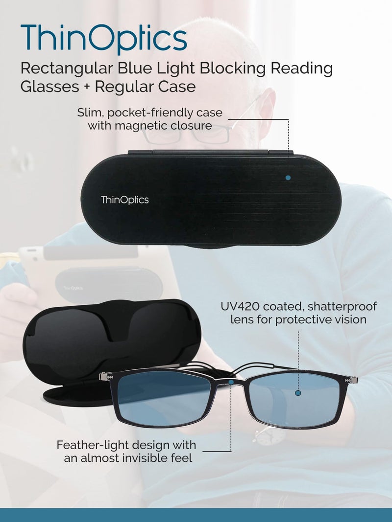 ThinOptics نظارات القراءة ThinOptics للبالغين من Milano مع علبة ألمنيوم + Frontpage Brooklyn، إطارات شفافة مع تصفية الضوء الأزرق، 44 مم أمريكي - Image 4
