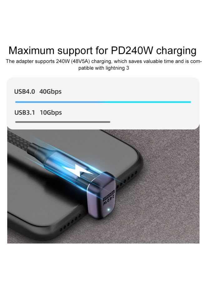 BURAQ 240W USB-C/Type-C Female to USB-C/Type-C Male 40Gbps U-Type Adapter with Light - Image 3