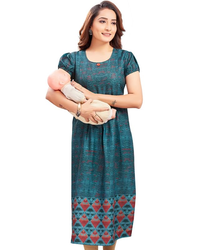 RITIJYA Feeding Kurtis for Women with Zip in Cotton| Straight Maternity Pregnancy Dress for Nursing Mothers | Stylish & Comfortable | Maternity Wear Feeding Dress Tops (9238_42,Mystical Green) - Image 1