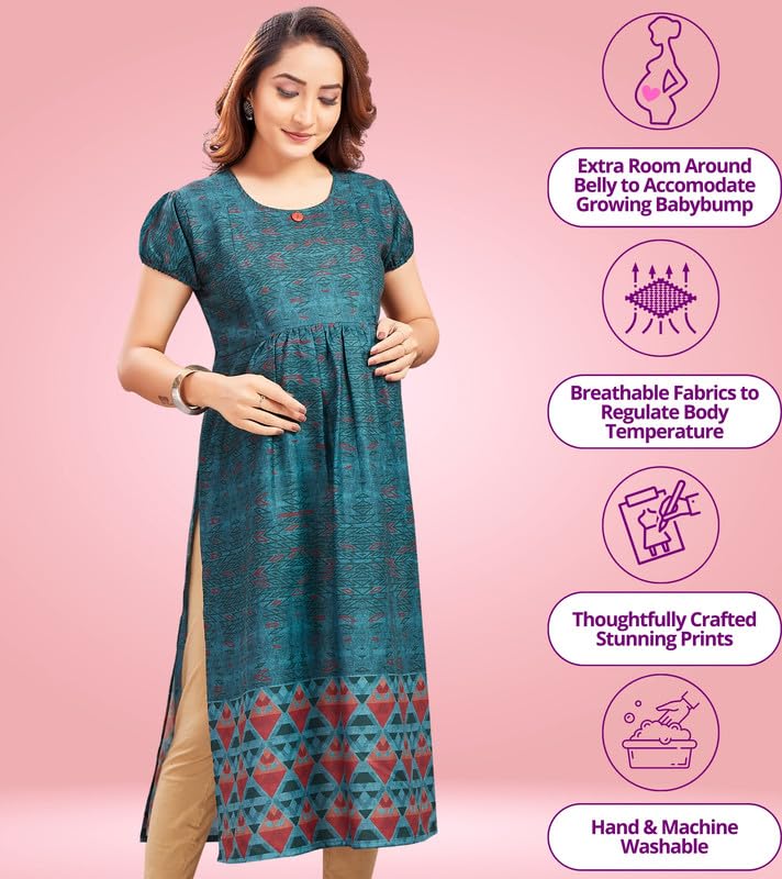 RITIJYA Feeding Kurtis for Women with Zip in Cotton| Straight Maternity Pregnancy Dress for Nursing Mothers | Stylish & Comfortable | Maternity Wear Feeding Dress Tops (9238_42,Mystical Green) - Image 3