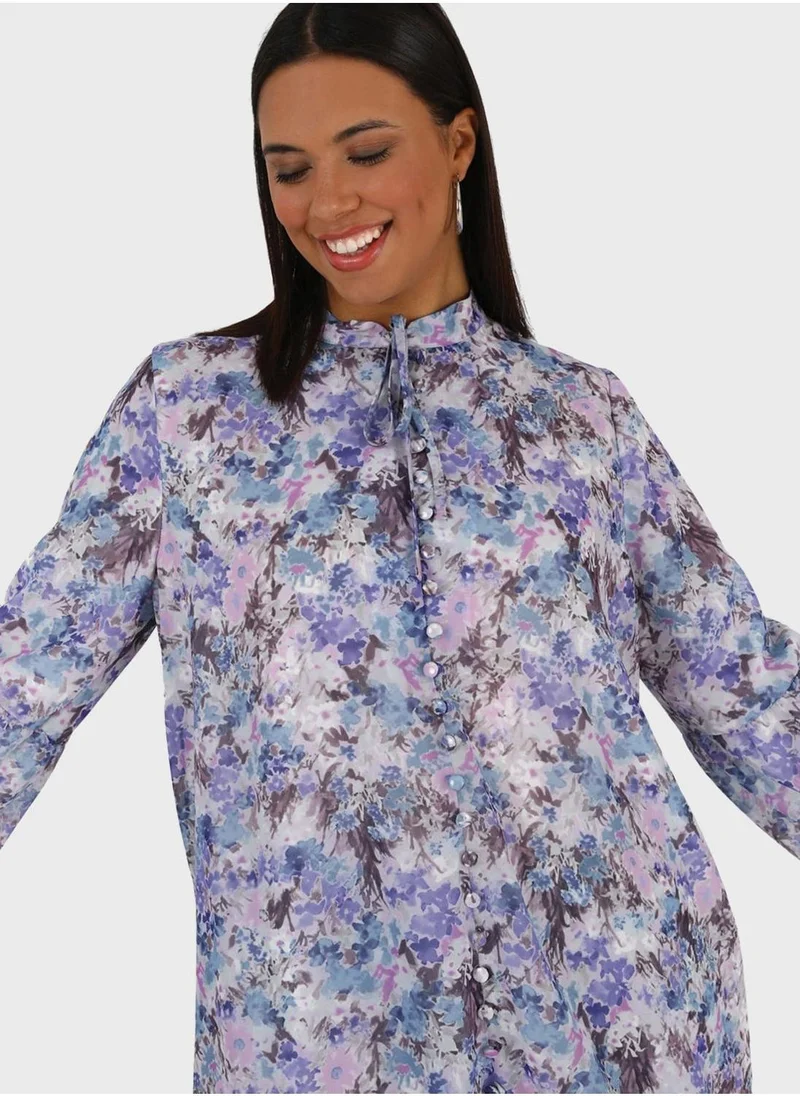 Alia by modanisa Floral Print Button Down Tunic