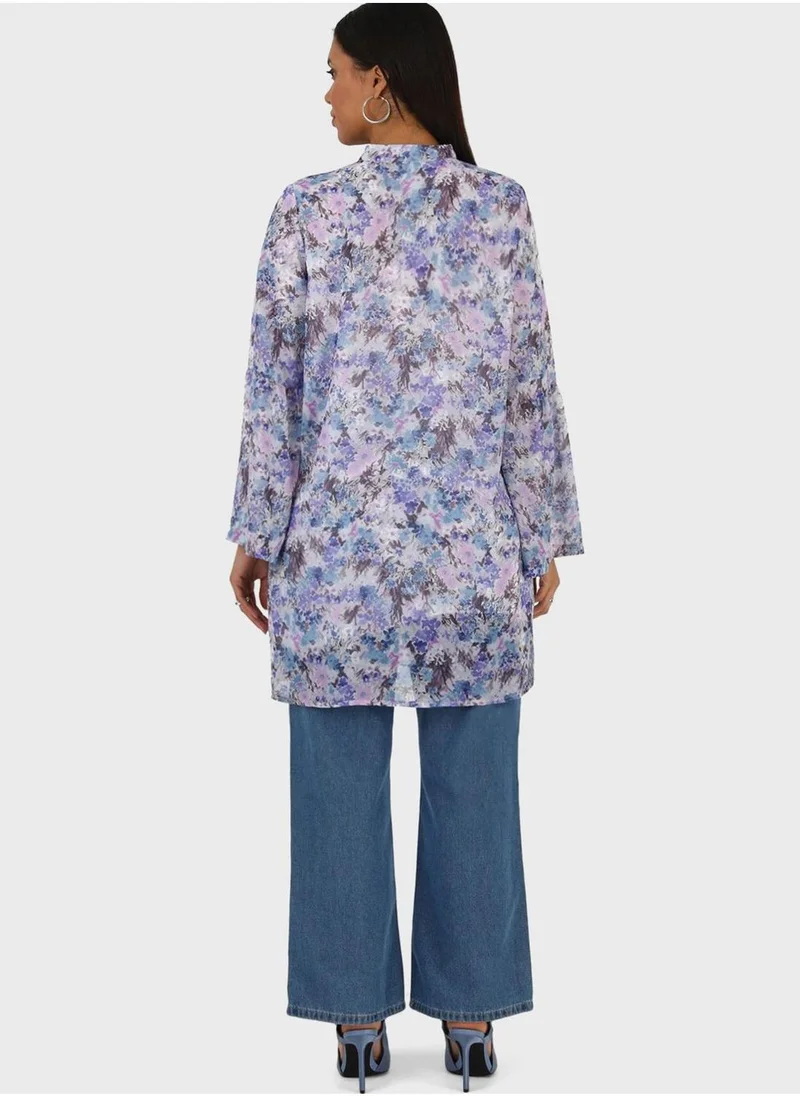 Alia by modanisa Floral Print Button Down Tunic