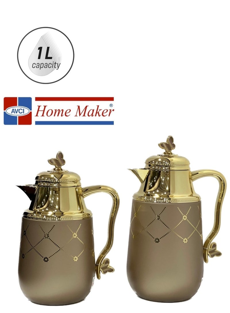 Home Maker ترموس شاي وقهوة 2 قطعة بني فاتح / ذهبي - Image 1