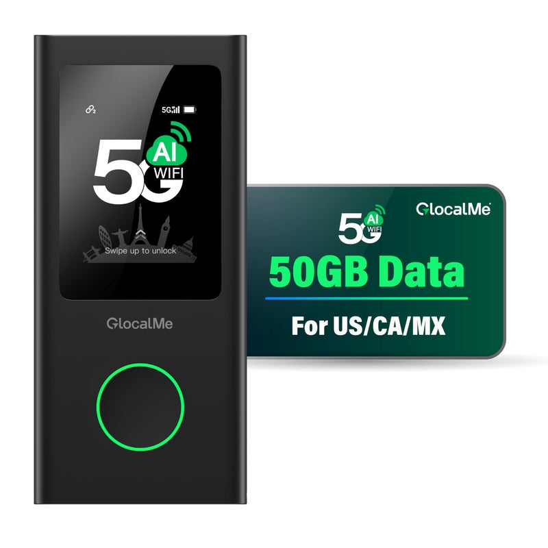 GlocalMe Numen Air 5G Hotspot with 50GB USCAMX Data 90Days Portable WiFi Hotspot for Travel Ultra High Speed Mobile Hotspot Device with Touch Screen No SIM Card Required 16 Connected Devices - Image 2