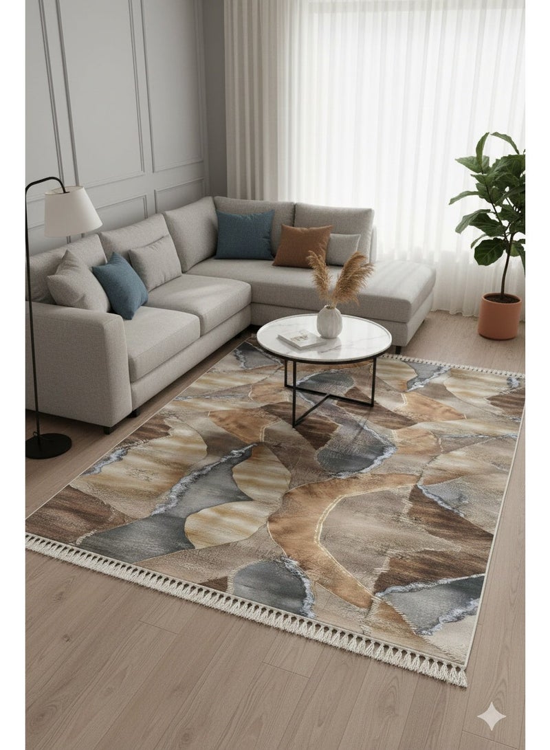 بديل سجاد مودرن 3D - مقاس 160×230 سم - نقشة فنية معاصرة بألوان ترابية - ظهر دوتس مانع للانزلاق وقابل للغسيل. - Image 1