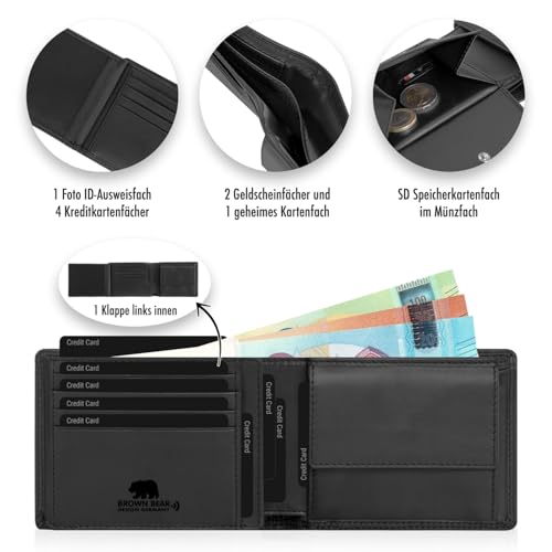 BROWN BEAR Classic Heritage Genuine Leather Wallet for Man | Purse for Men Wallet (Black) - Image 2