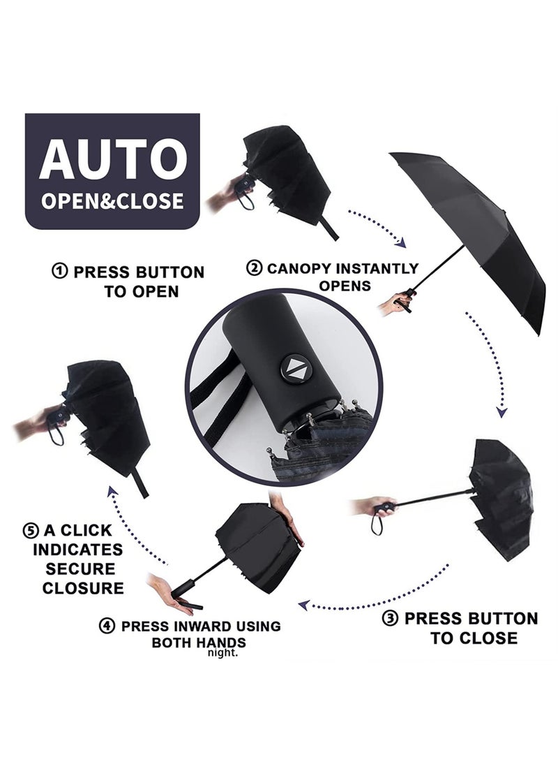 Automatic Folding Compact Umbrella, Umbrella Sun Protection, 16 Ribs Windproof Lightweight Portable Travel Umbrella, Sun and Rain Pocket UV Umbrellas for Kids Girls Boys Women(Black) - Image 4