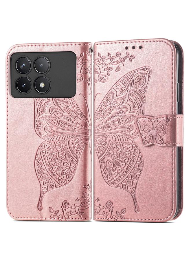 The Bros Case For Xiaomi Redmi K70 Butterfly Love Flower Embossed Leather Phone Case